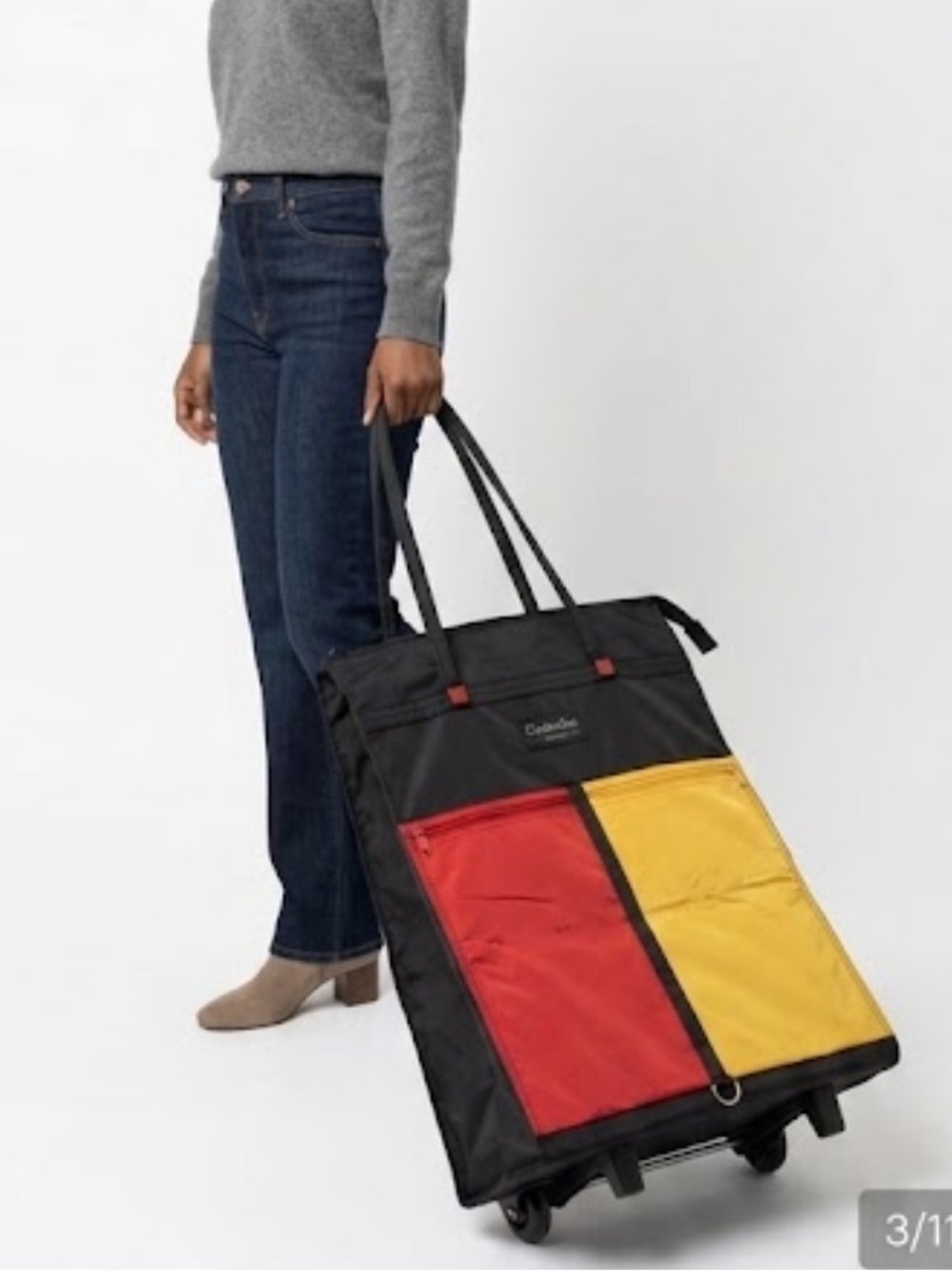 Cookie Sac Vintage oversized colorblock Tote with Pockets on wheels